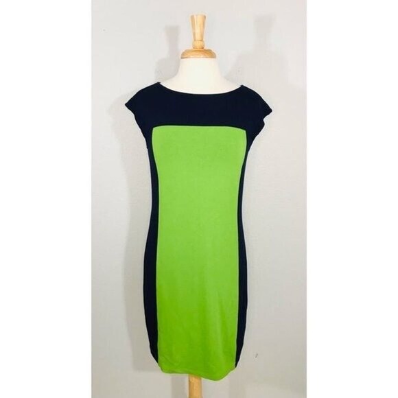 Adrianna Papell Dress Small Color-Block Jersey Shift Navy Blue & Green, S - Picture 1 of 13